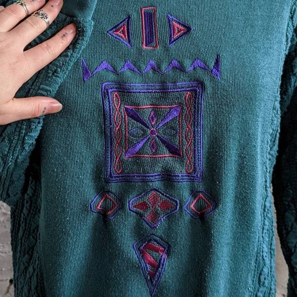 90s Vintage Funky Oversize Western Embroidered Geometric Knit Sweater - Picture 4 of 6